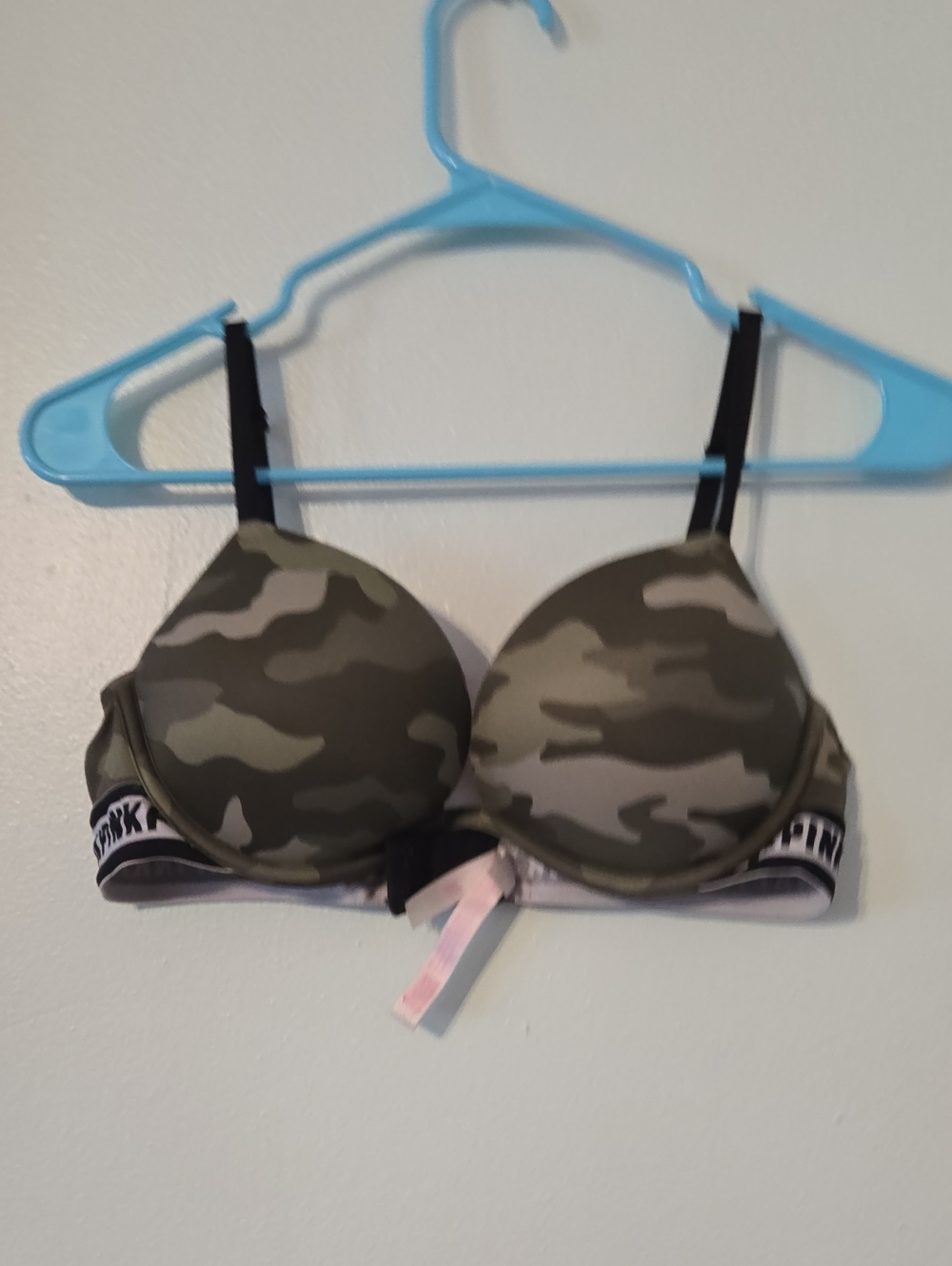 PINK Camo Push-Up Bra with Branded Contrast Band - Olive Green